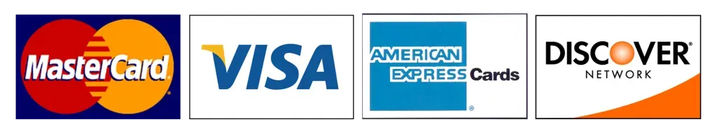 Visa, Mastercard, American Express, Discover accepted